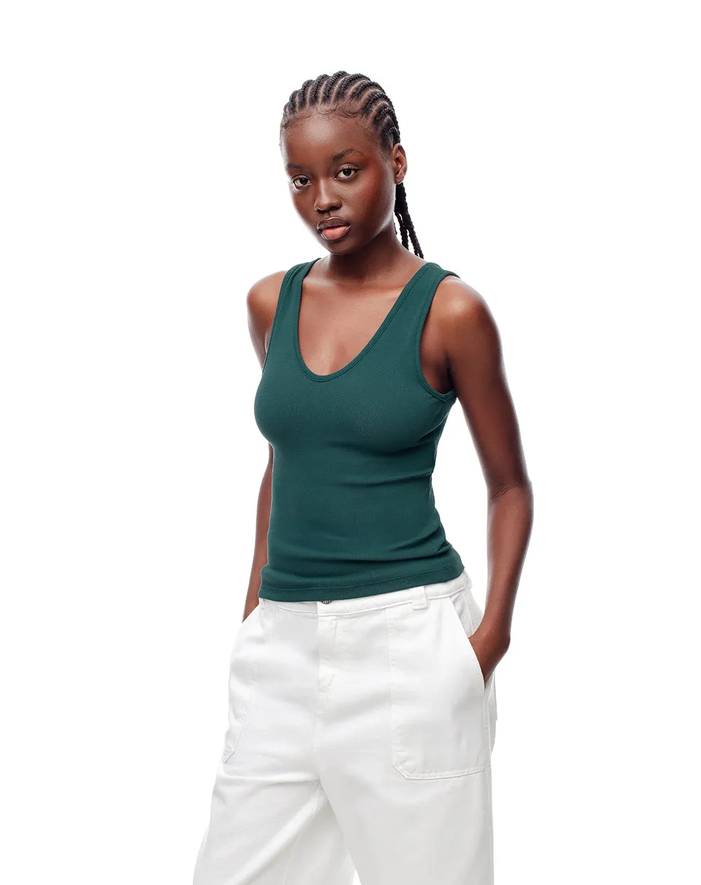 Camiseta manga sisa slim rib algodón verde mujer sold by Gef