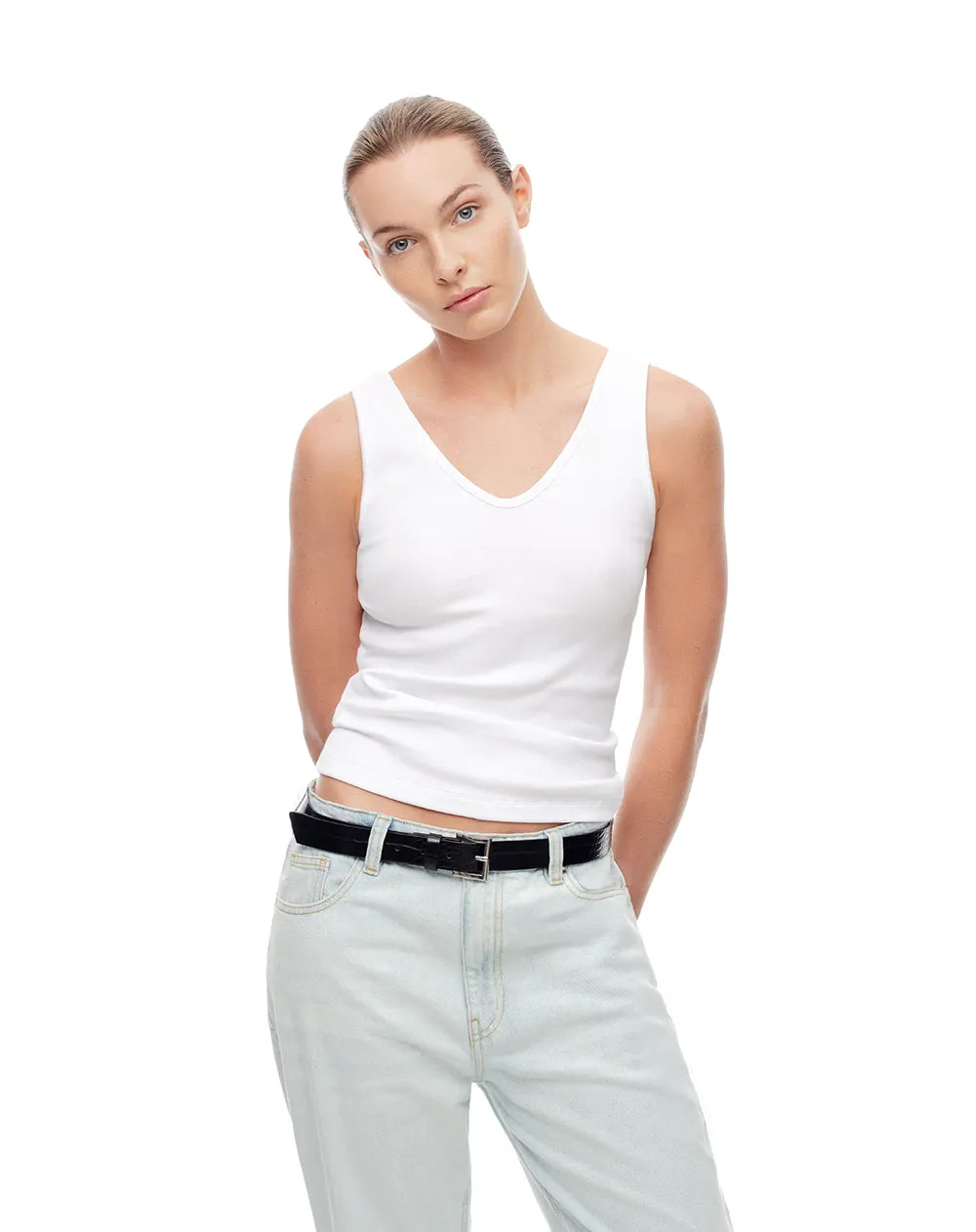 Camiseta manga sisa slim rib algodón blanca mujer sold by Gef