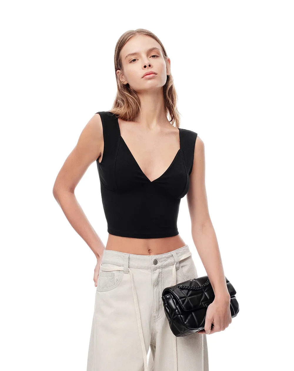 Crop top slim algodón negro mujer sold by Gef