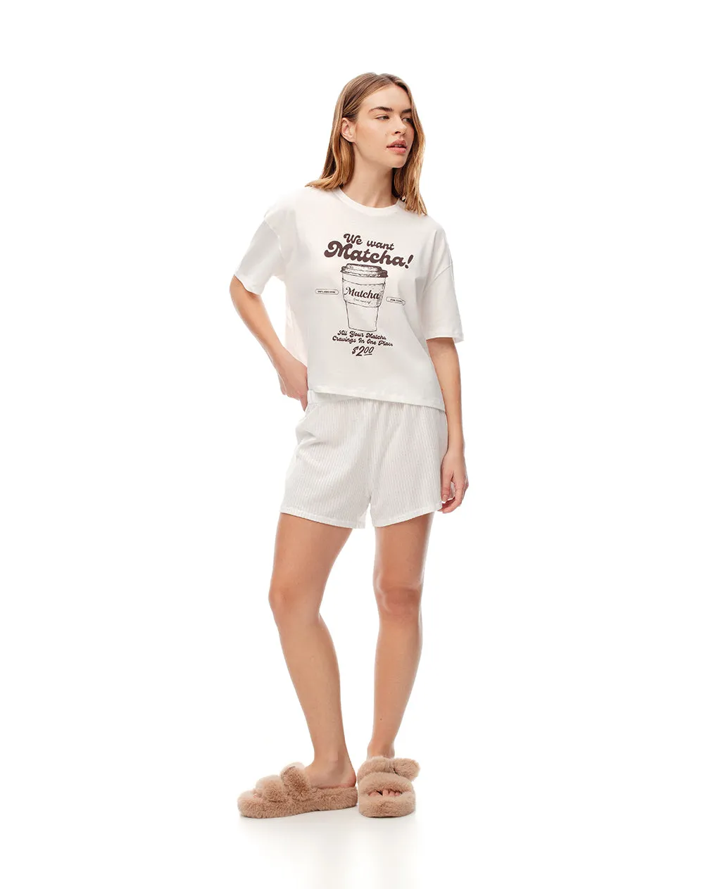 Camiseta + short de pijama mujer algodón blanco sold by Gef