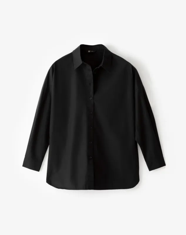 Camisa manga larga oversize algodón negra mujer sold by Gef