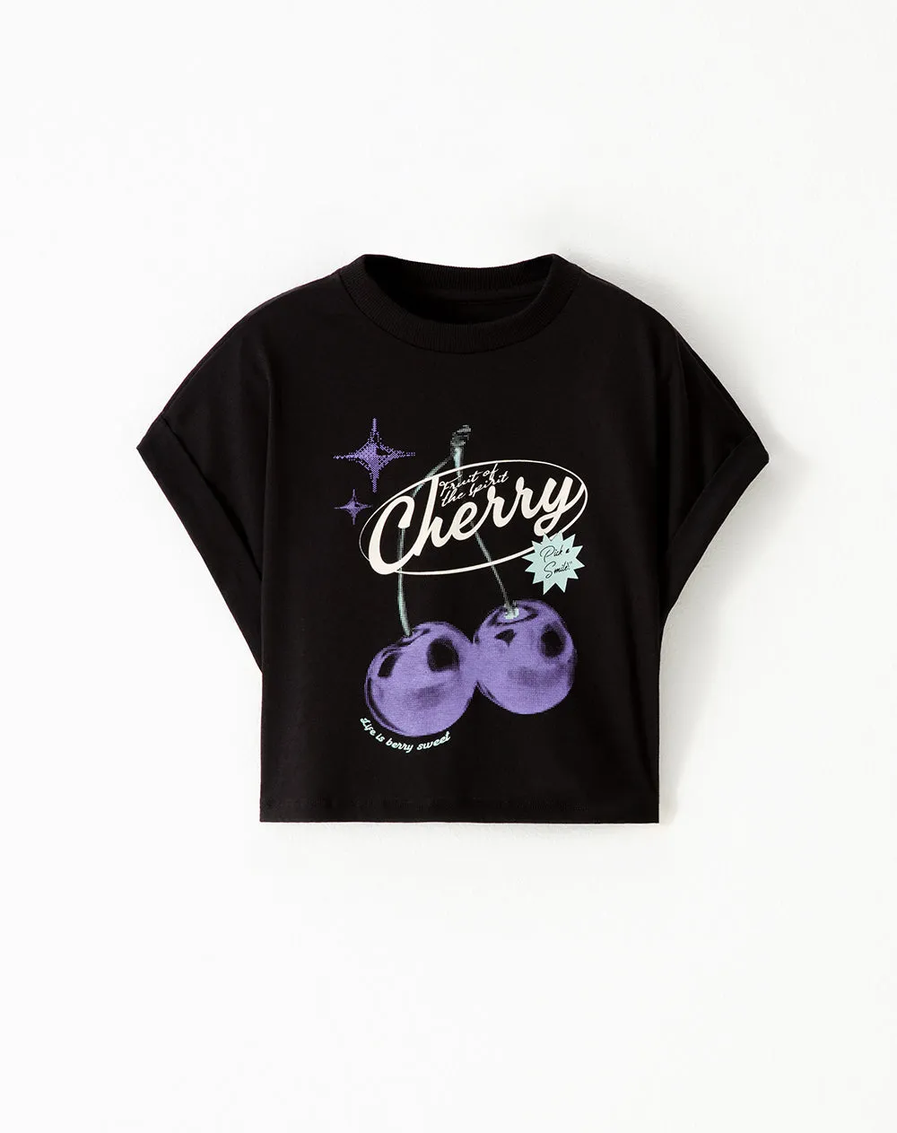 Camiseta regular algodón negra estampada niña sold by Gef