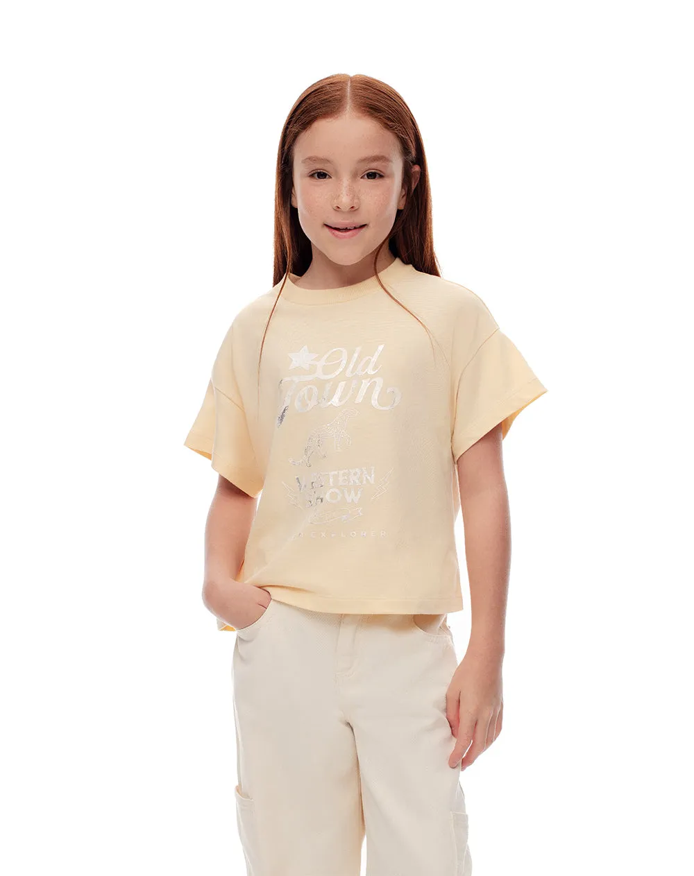 Camiseta regular algodón amarilla estampada niña sold by Gef