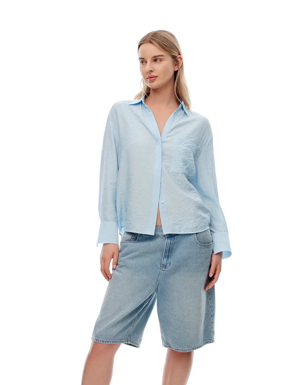 Camisa manga larga regular azul mujer sold by Gef