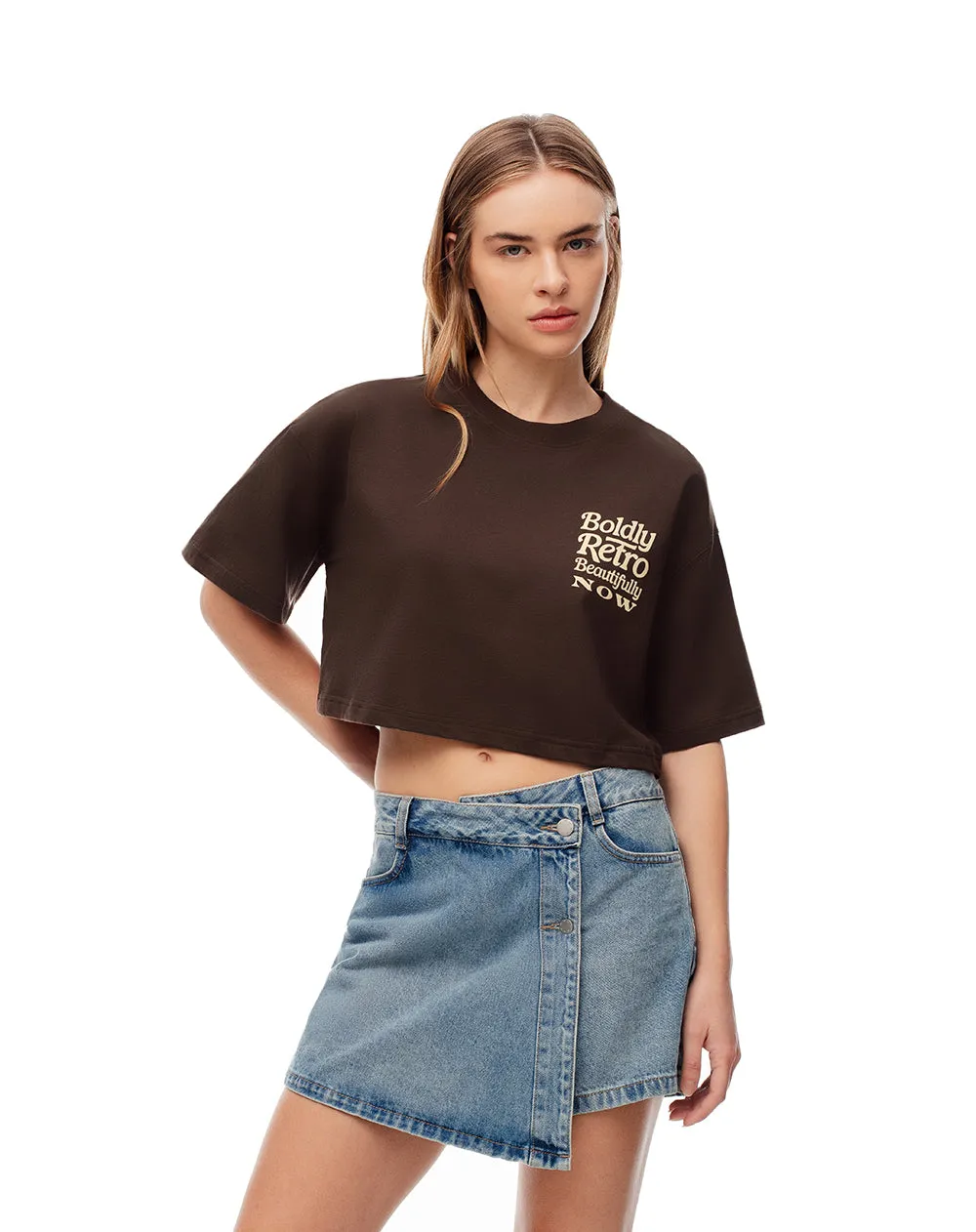 Camiseta crop regular algodón chocolate estampada mujer sold by Gef product image thumbnail 2