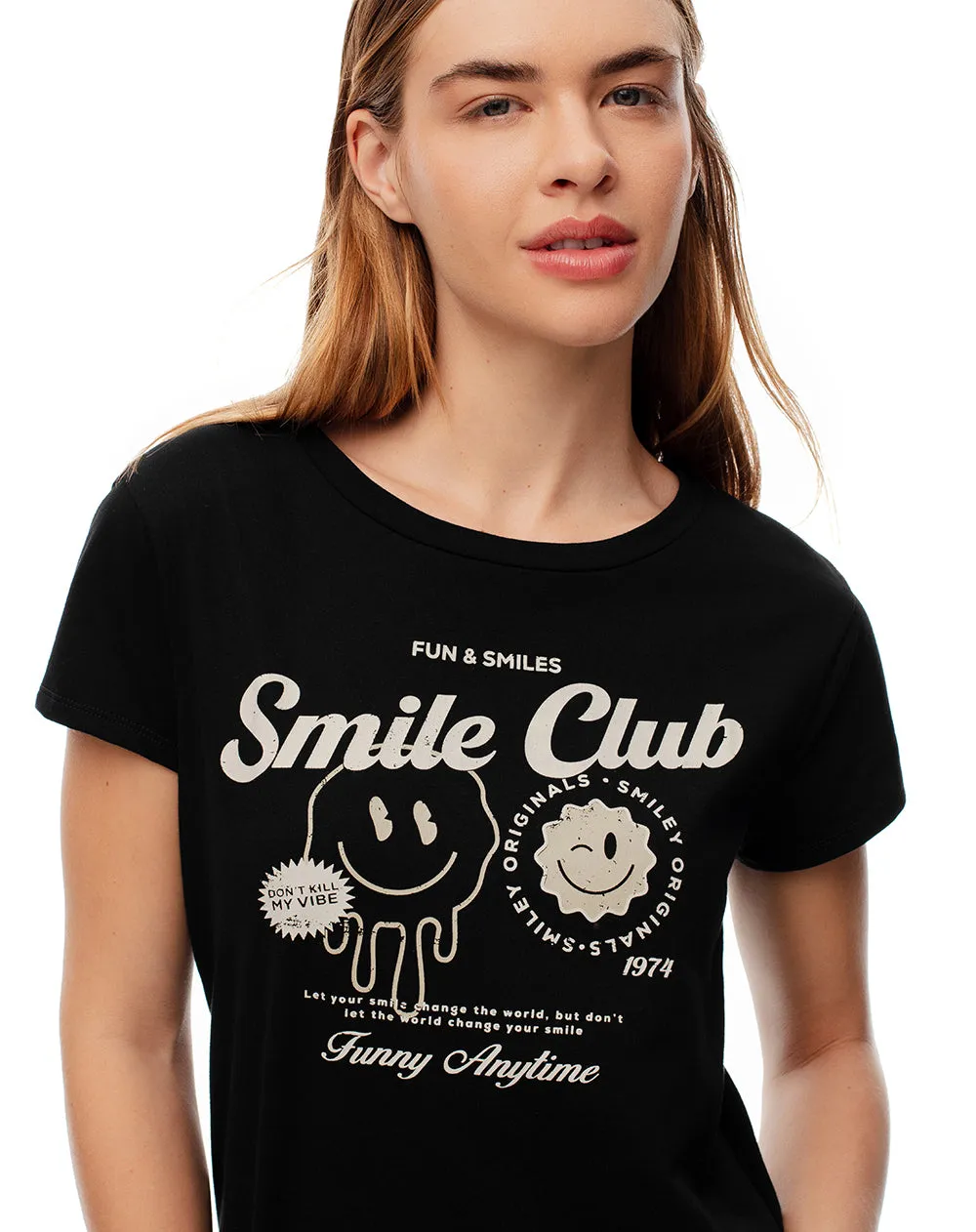 Camiseta regular algodón negra estampada mujer sold by Gef product image thumbnail 4