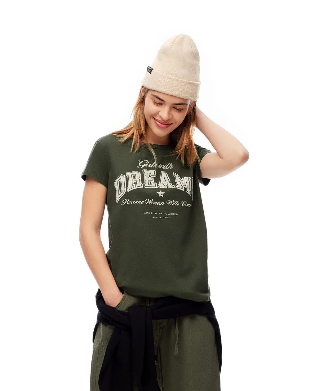 Camiseta regular algodón verde estampada mujer sold by Gef