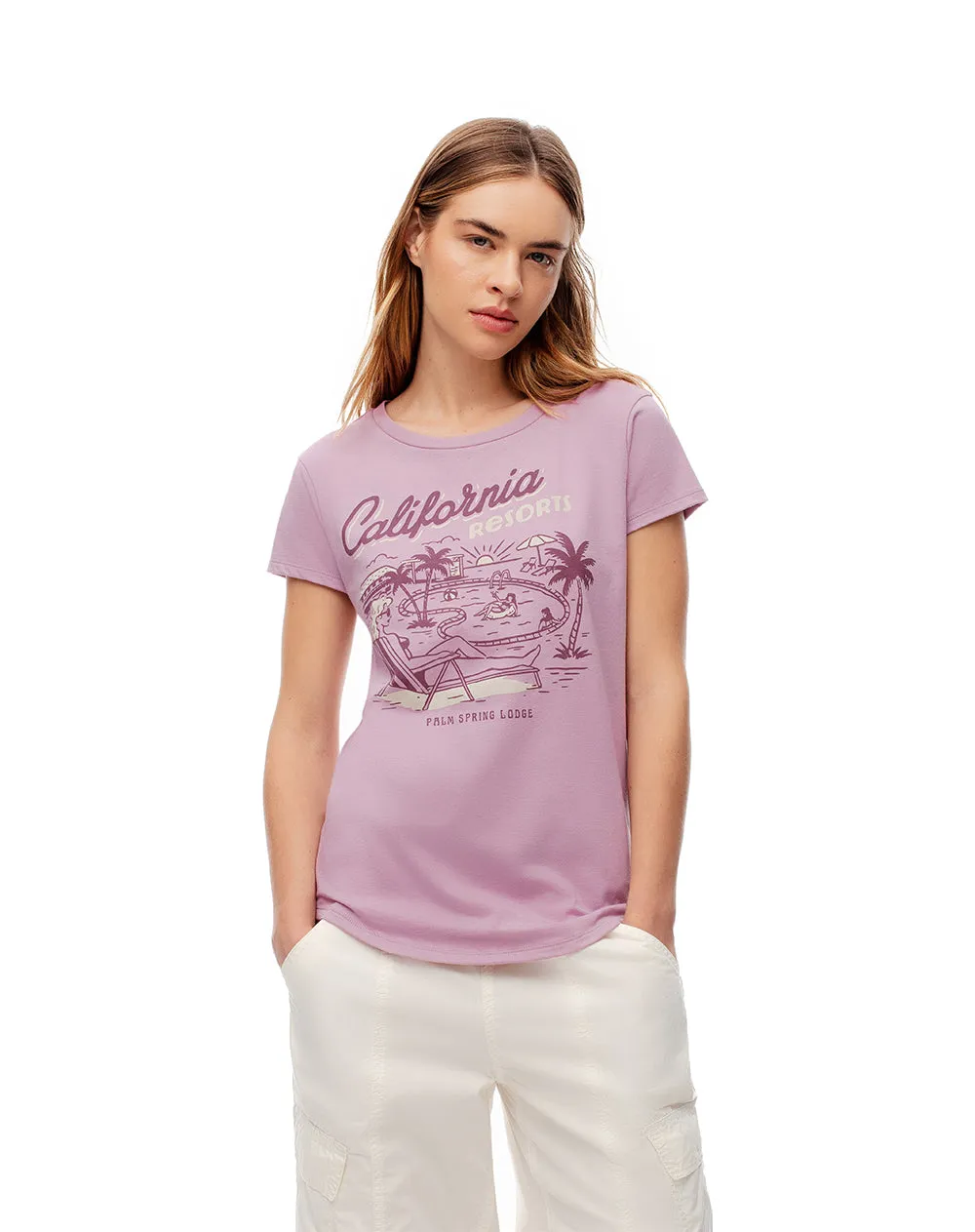 Camiseta regular algodón lila estampada mujer sold by Gef