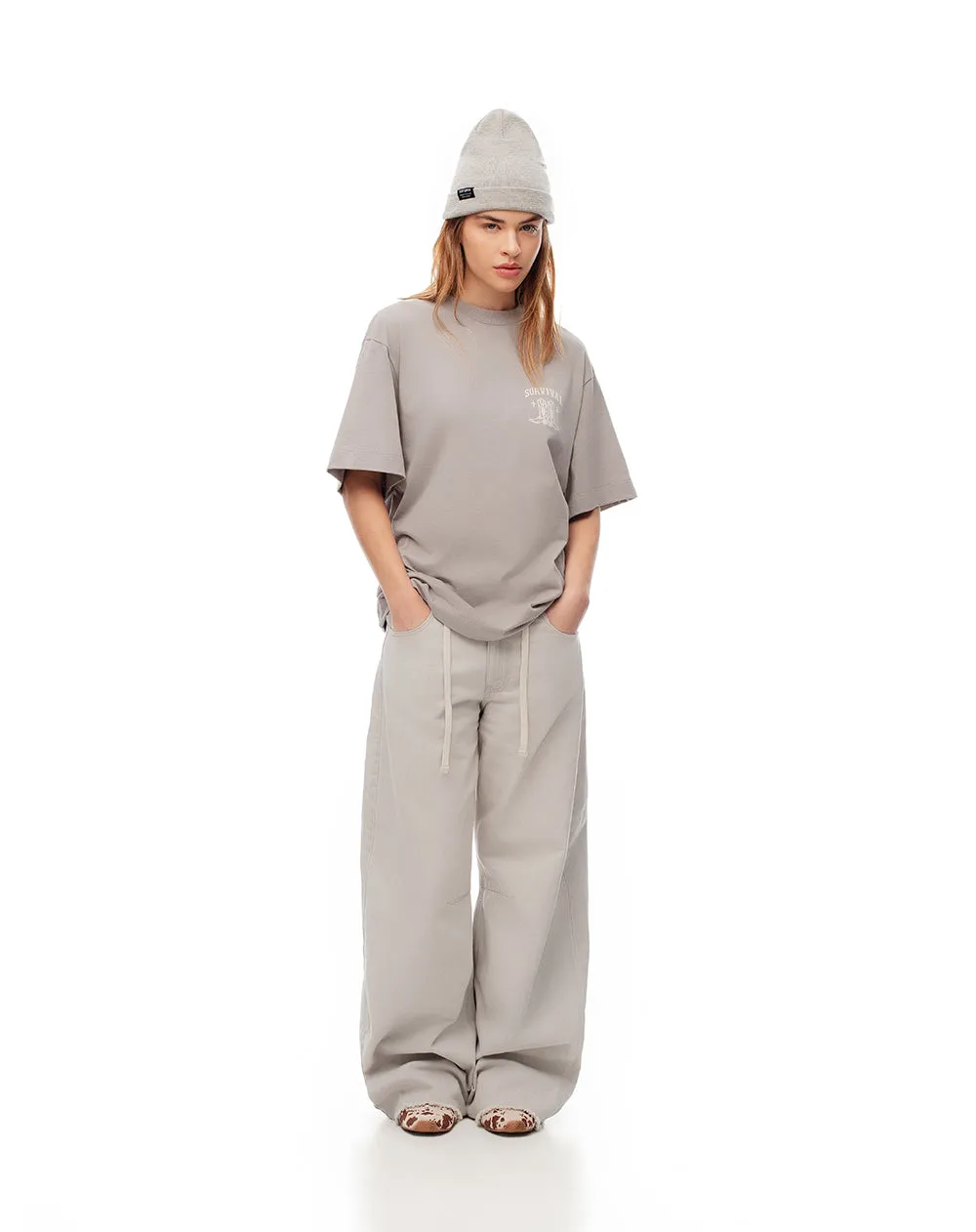 Camiseta oversize algodón taupe estampada mujer sold by Gef product image thumbnail 3