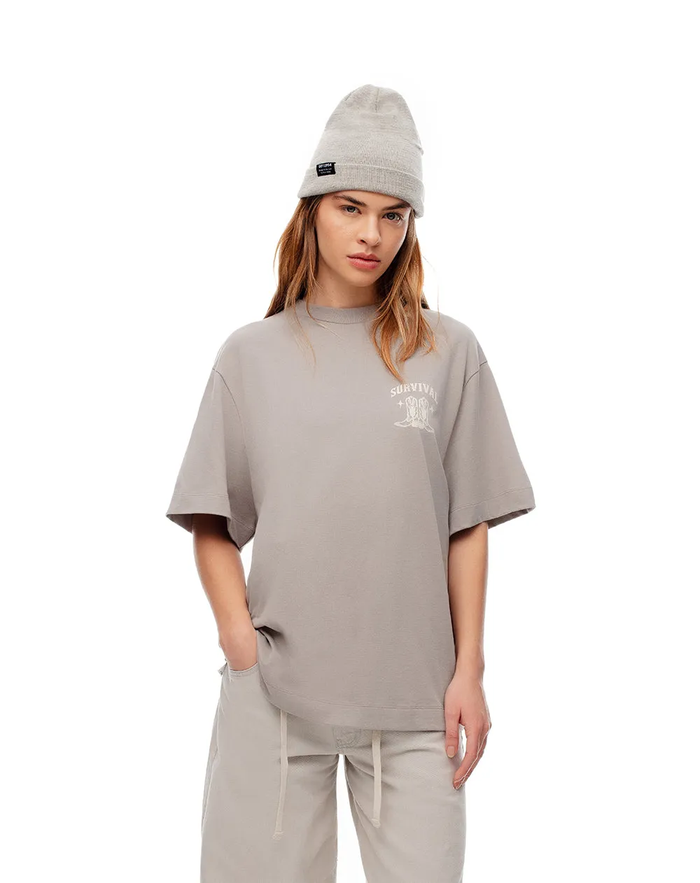 Camiseta oversize algodón taupe estampada mujer sold by Gef product image thumbnail 4