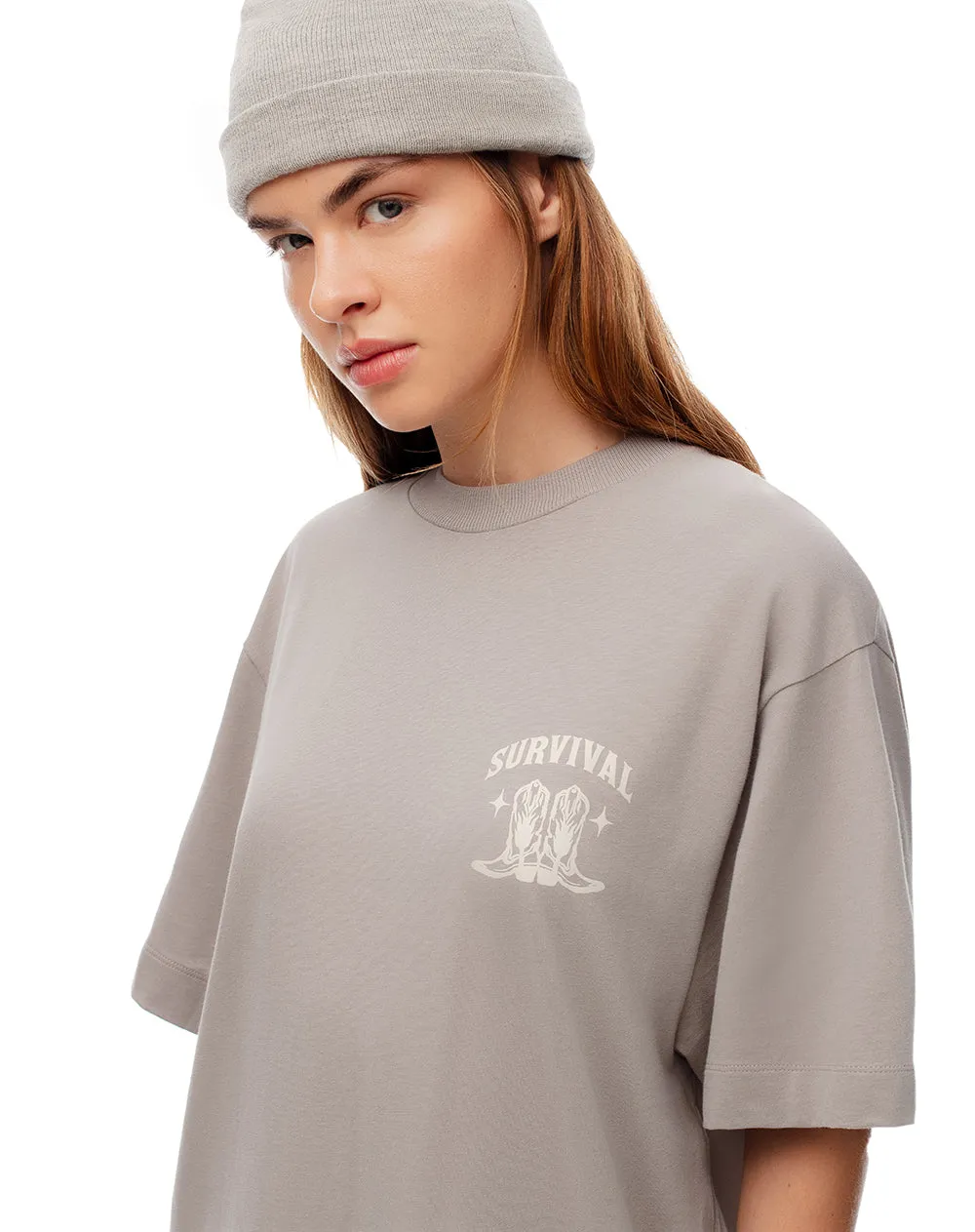 Camiseta oversize algodón taupe estampada mujer sold by Gef product image thumbnail 5