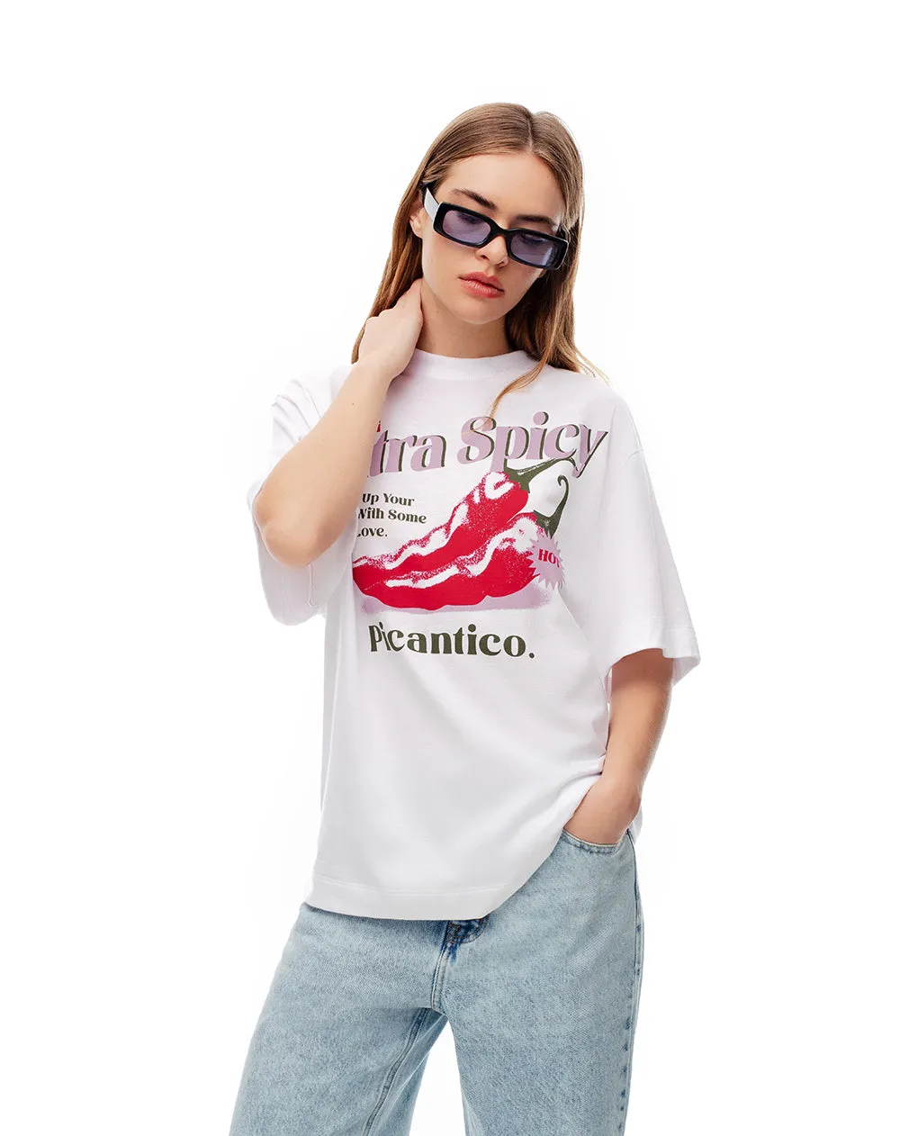 Camiseta oversize algodón blanca estampada mujer sold by Gef