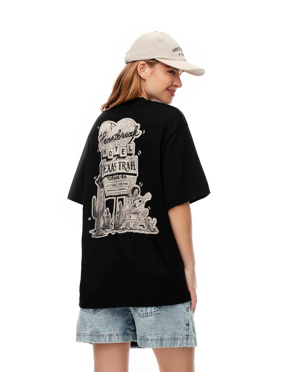 Camiseta oversize algodón negra estampada mujer sold by Gef