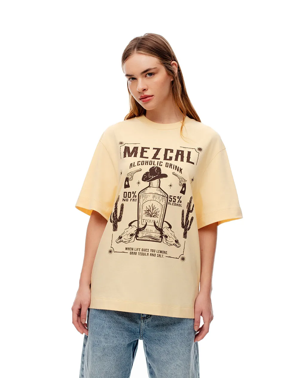 Camiseta oversize algodón amarilla estampada mujer sold by Gef