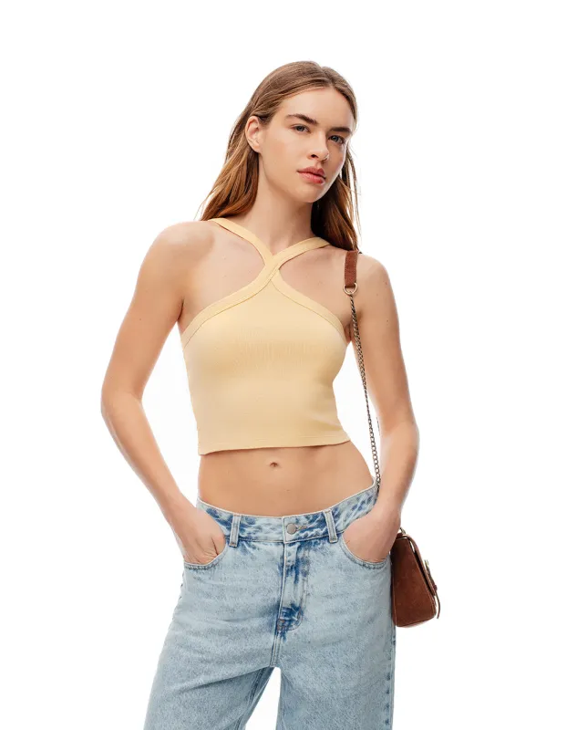 Crop top slim rib algodón amarillo mujer sold by Gef