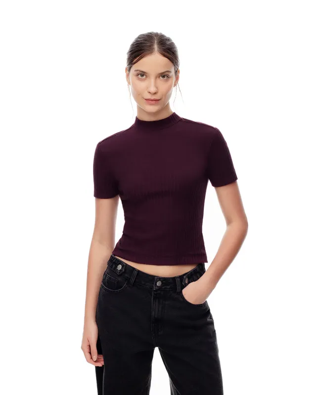 Camiseta slim algodón vino tinto mujer sold by Gef