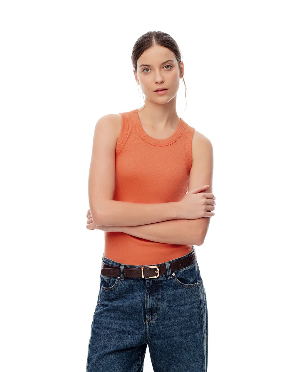 Camiseta esqueleto slim rib algodón naranja mujer sold by Gef