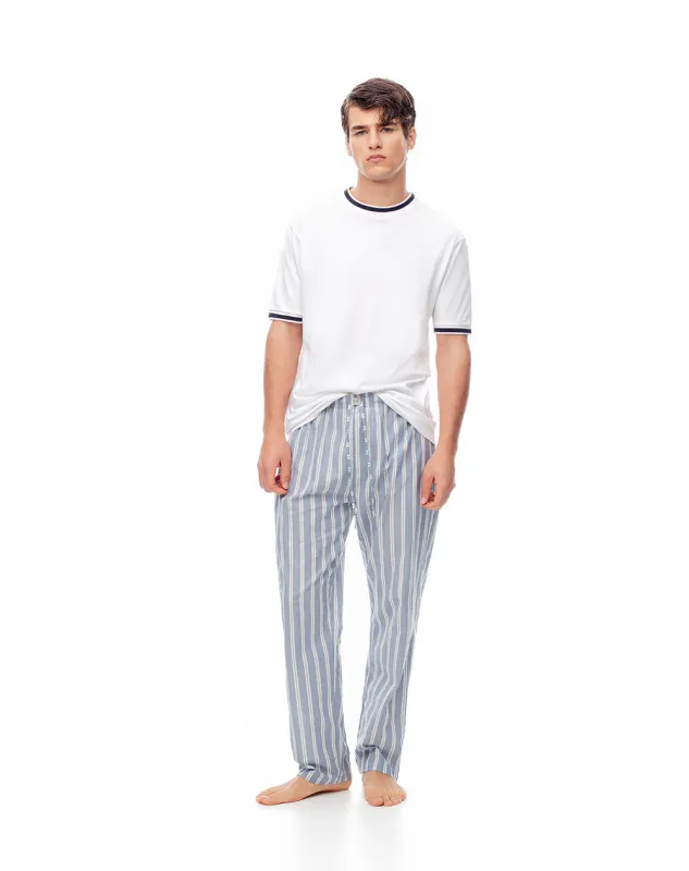Pantalón regular fit tiro medio azul rayas sold by Gef