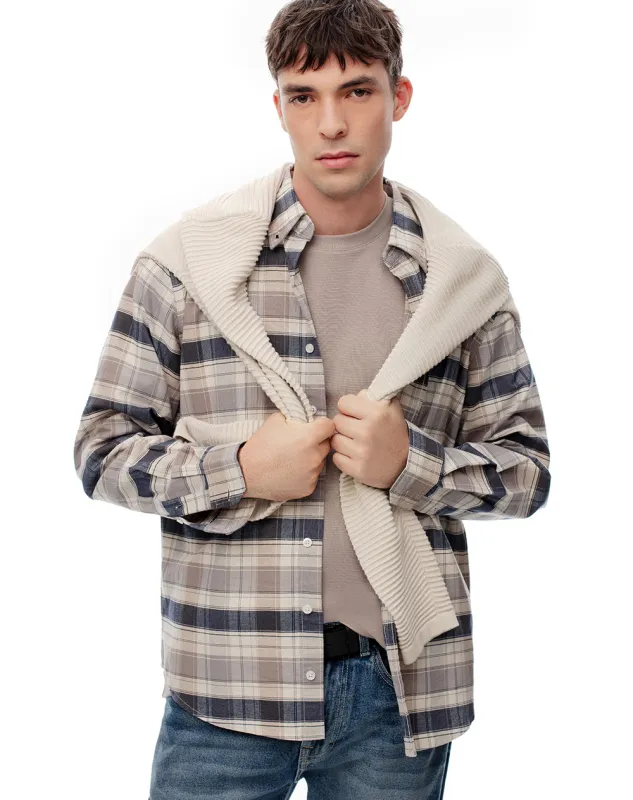 Camisa regular fit manga larga café con cuadros sold by Gef