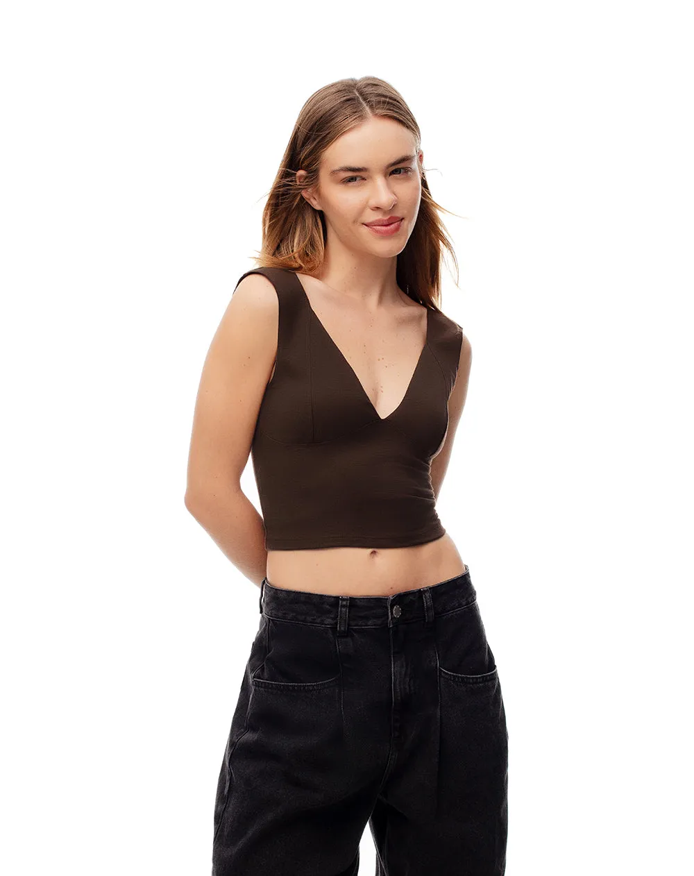 Crop top slim algodón chocolate mujer sold by Gef