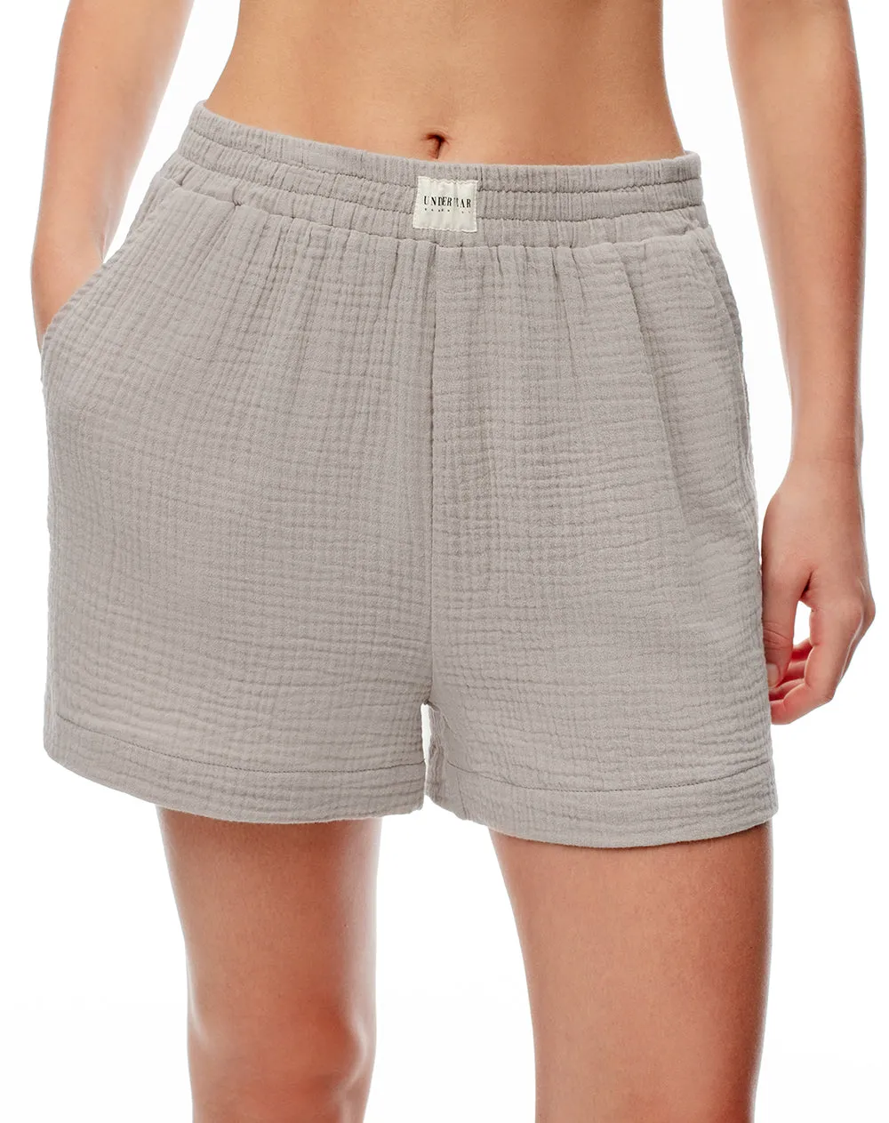 Short relax tiro alto texturizado taupe mujer sold by Gef product image thumbnail 5