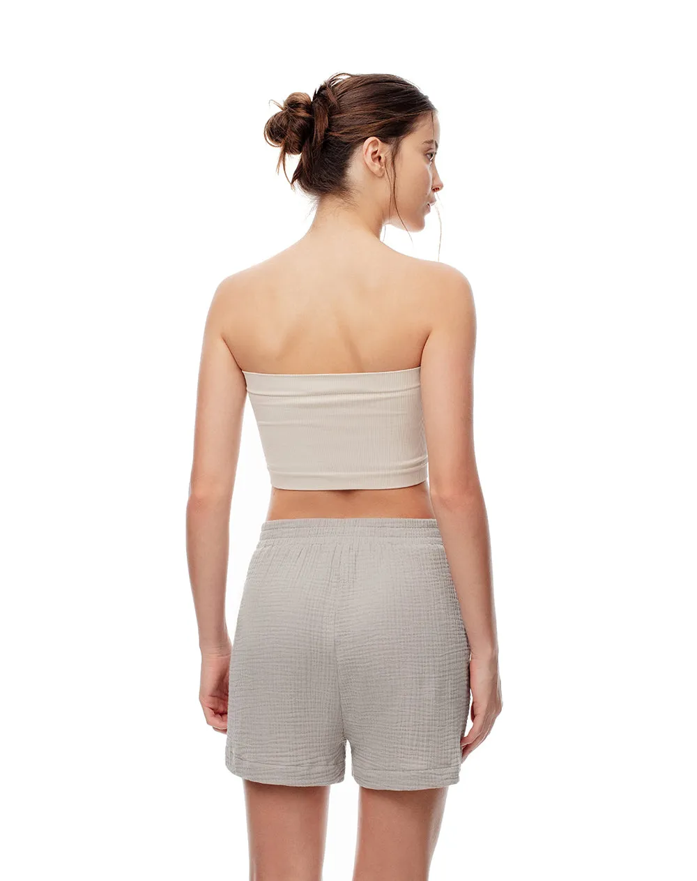 Short relax tiro alto texturizado taupe mujer sold by Gef product image thumbnail 2