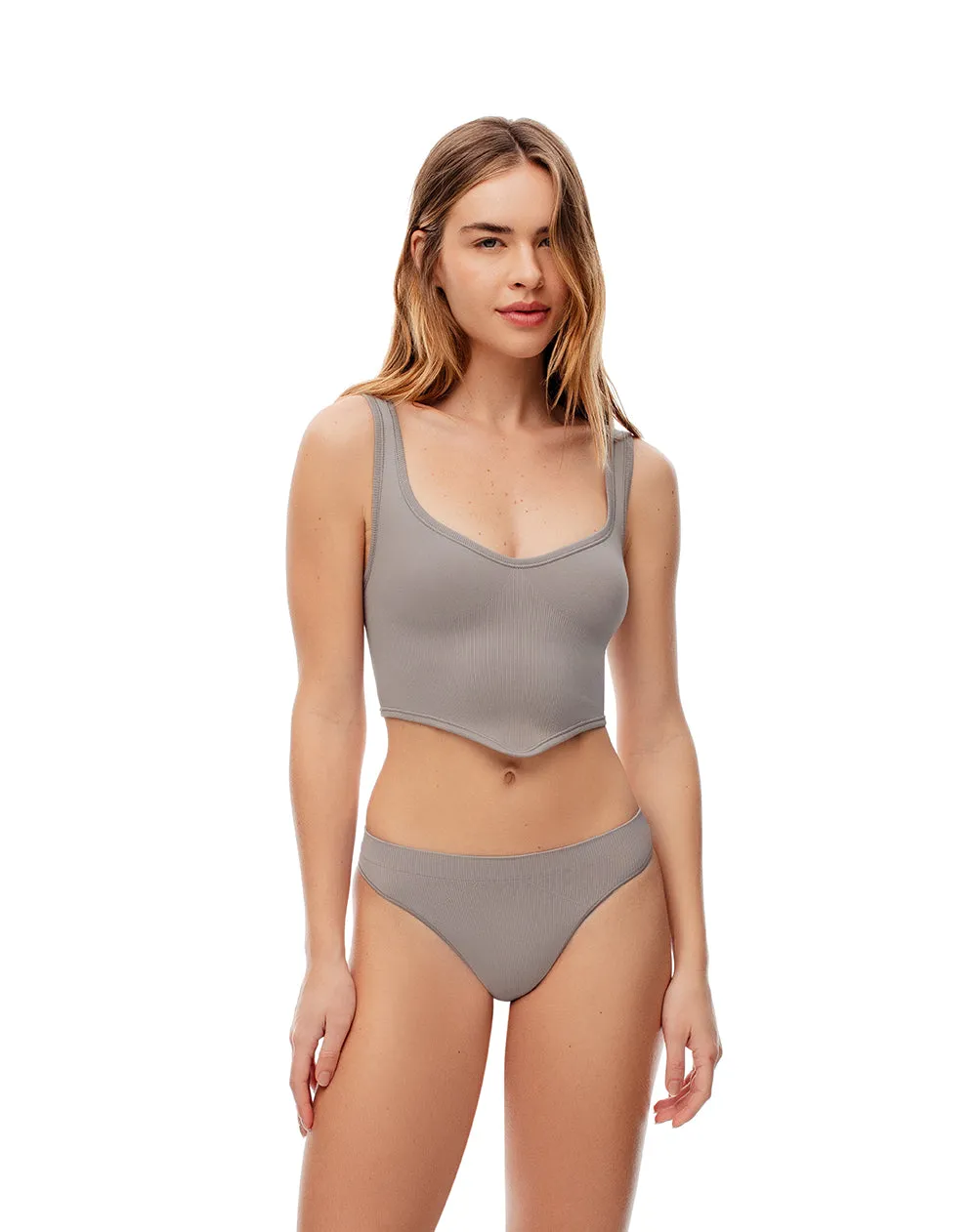 Crop top slim seamless taupe mujer sold by Gef product image thumbnail 3