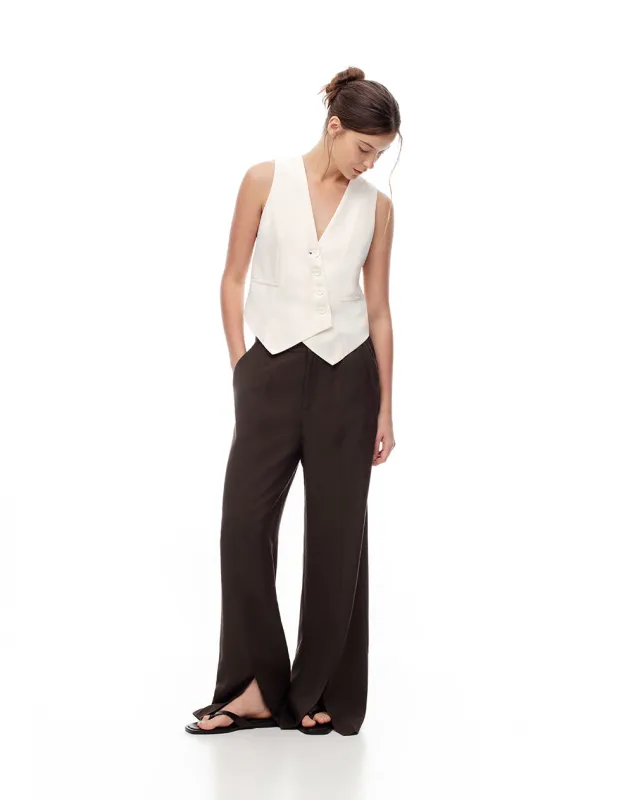 Pantalón wide leg tiro alto chocolate mujer sold by Gef