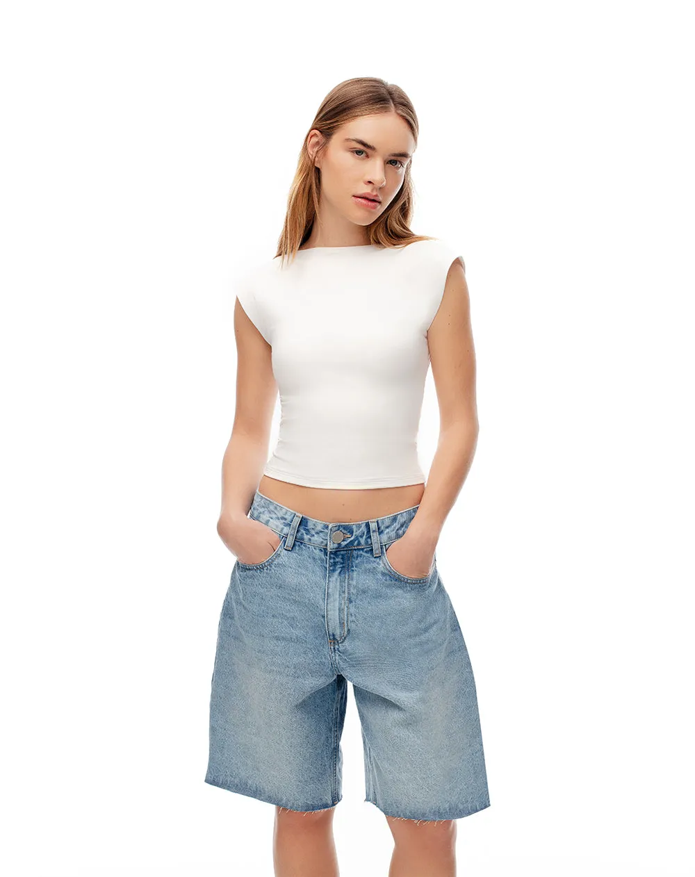 Camiseta crop slim doble tela blanca mujer sold by Gef product image thumbnail 3