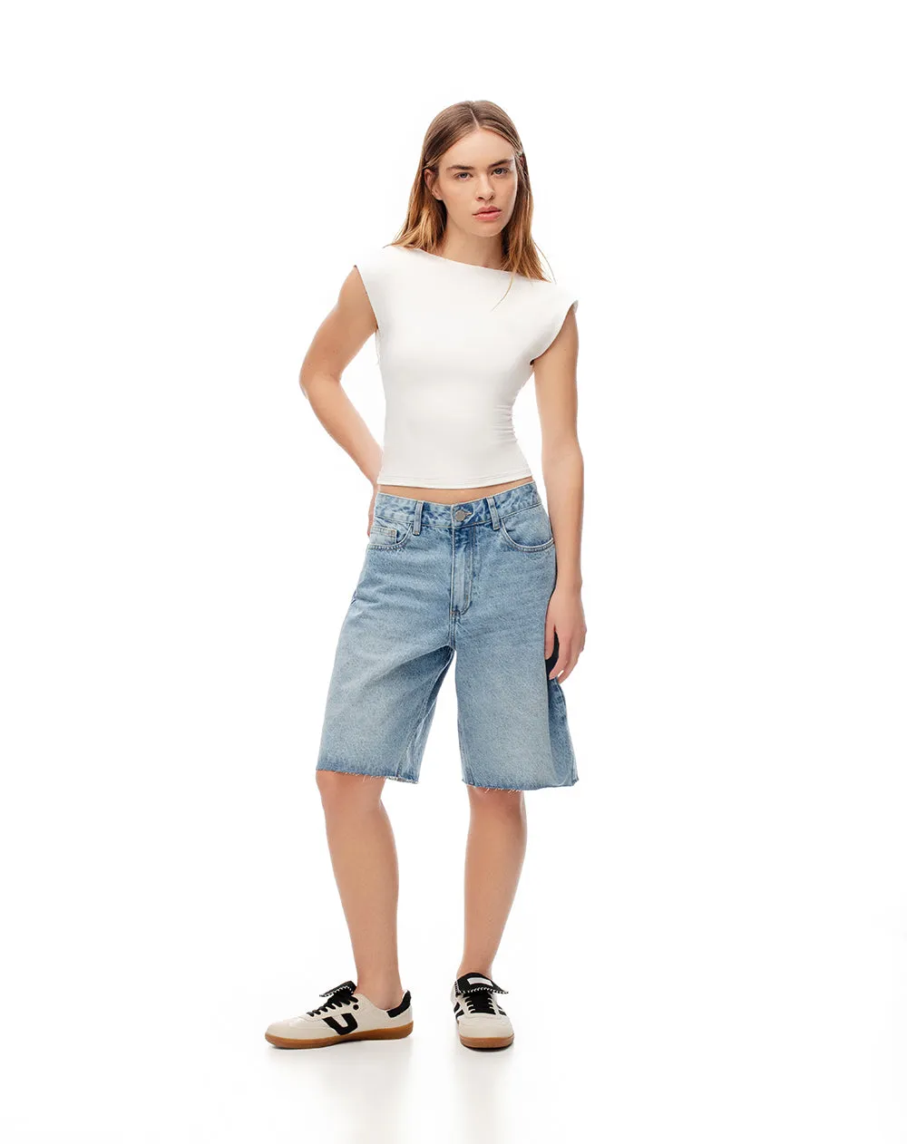 Camiseta crop slim doble tela blanca mujer sold by Gef product image thumbnail 2