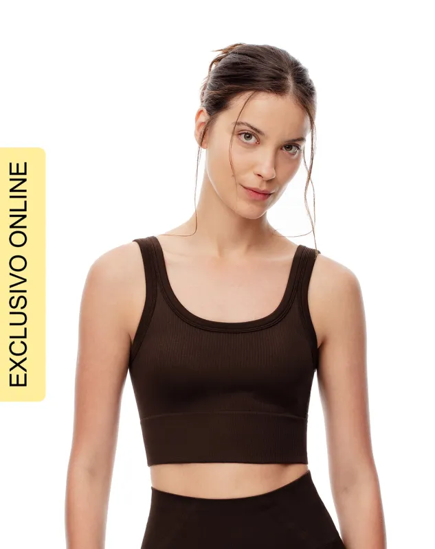 Crop top deportivo seamless chocolate mujer sold by Gef