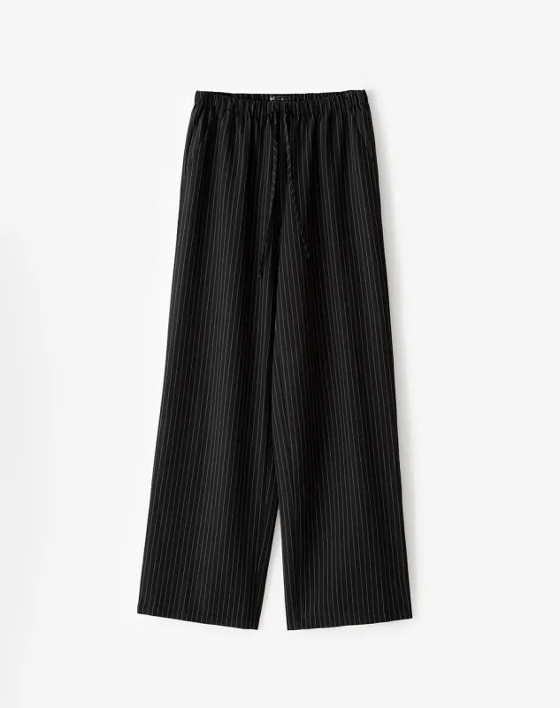 Pantalón wide leg tiro alto negro rayas mujer sold by Gef