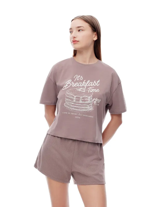 Camiseta + short de pijama mujer algodón café sold by Gef