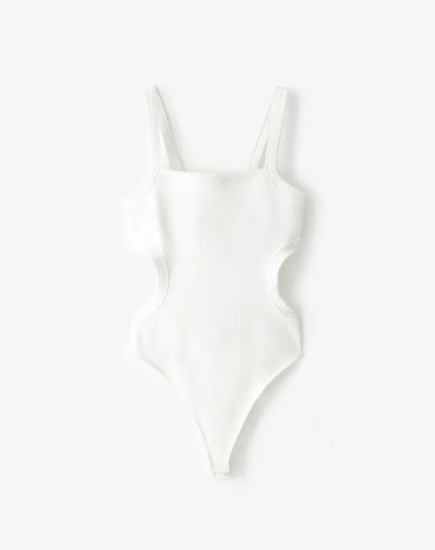 Body cut out rib algodón blanco mujer sold by Gef