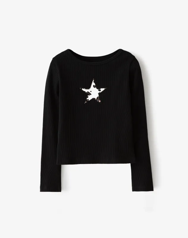 Camibuzo regular algodón negra estampado niña sold by Gef