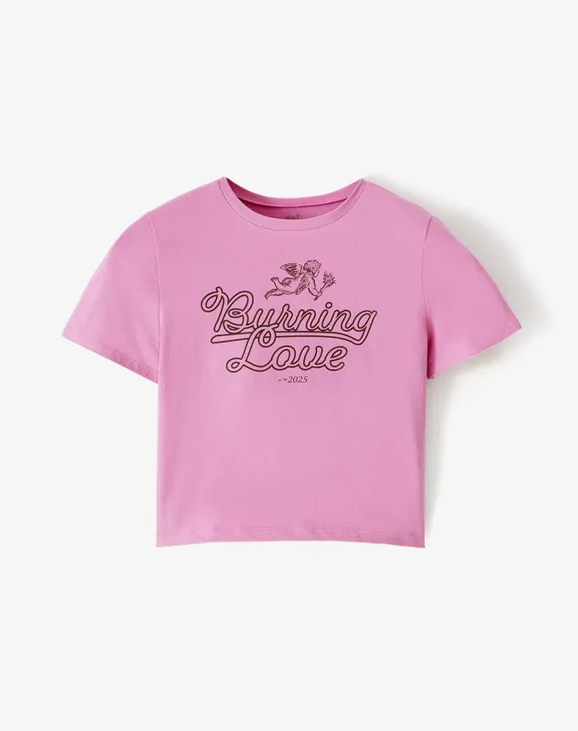 Camiseta crop slim algodón rosa estampada mujer sold by Gef