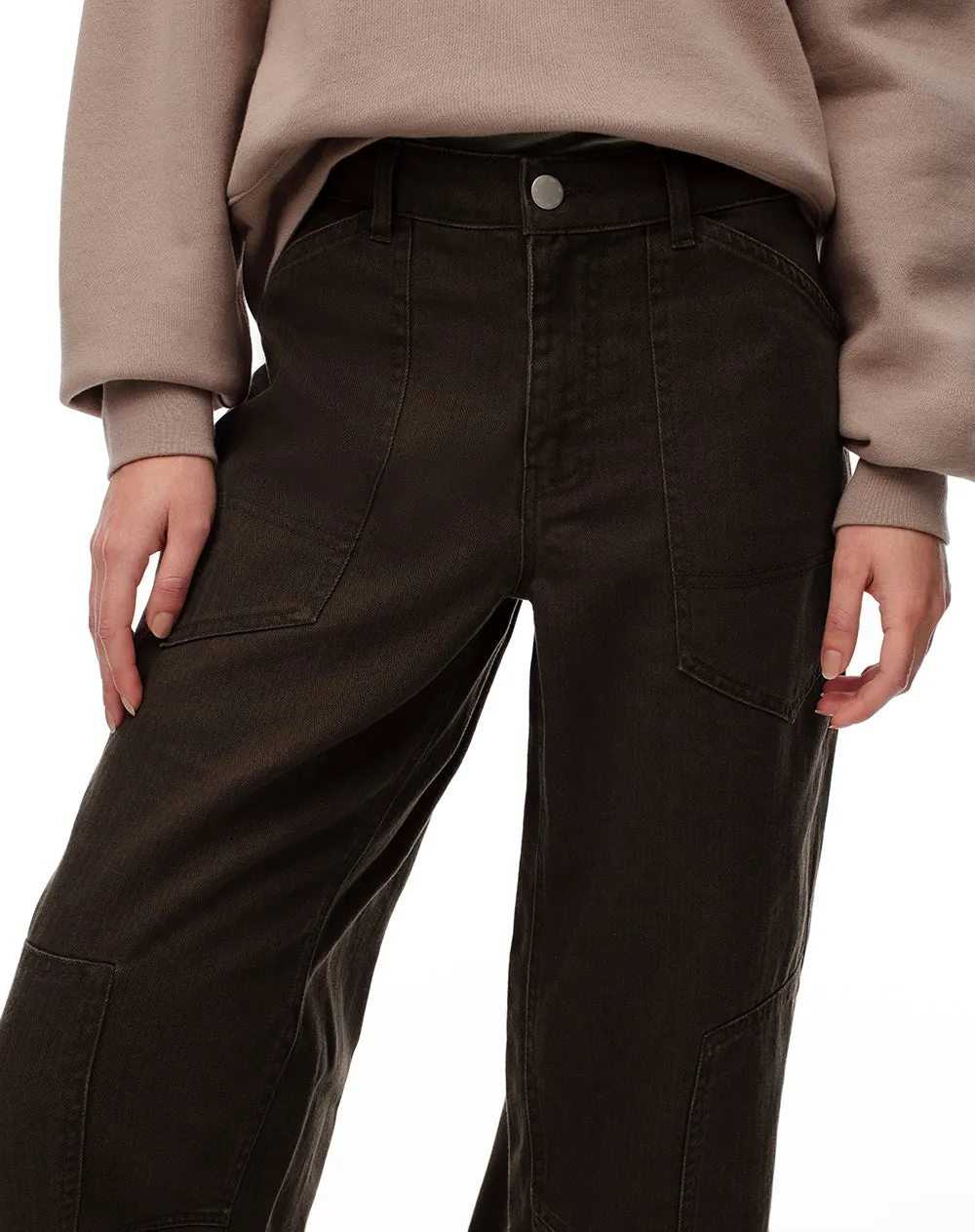 Pantalón wide leg tiro medio drill algodón chocolate mujer sold by Gef product image thumbnail 5