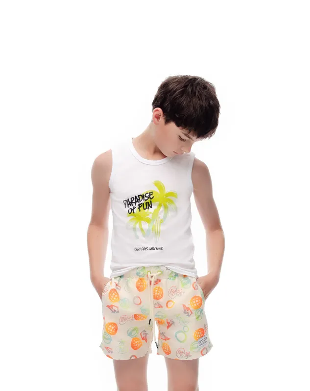 Pantaloneta de baño crema estampada niño sold by Gef