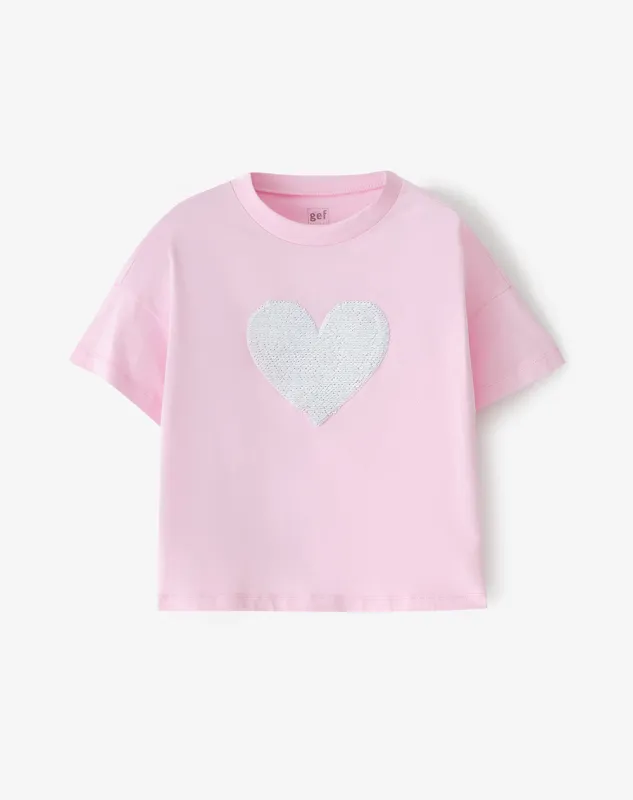 Camiseta manga corta regular algodón rosada niña sold by Gef