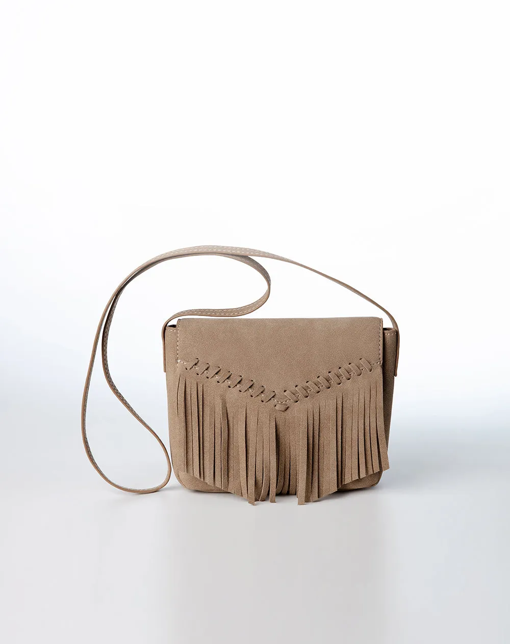 Bolso tipo bandolera flecos café niña sold by Gef