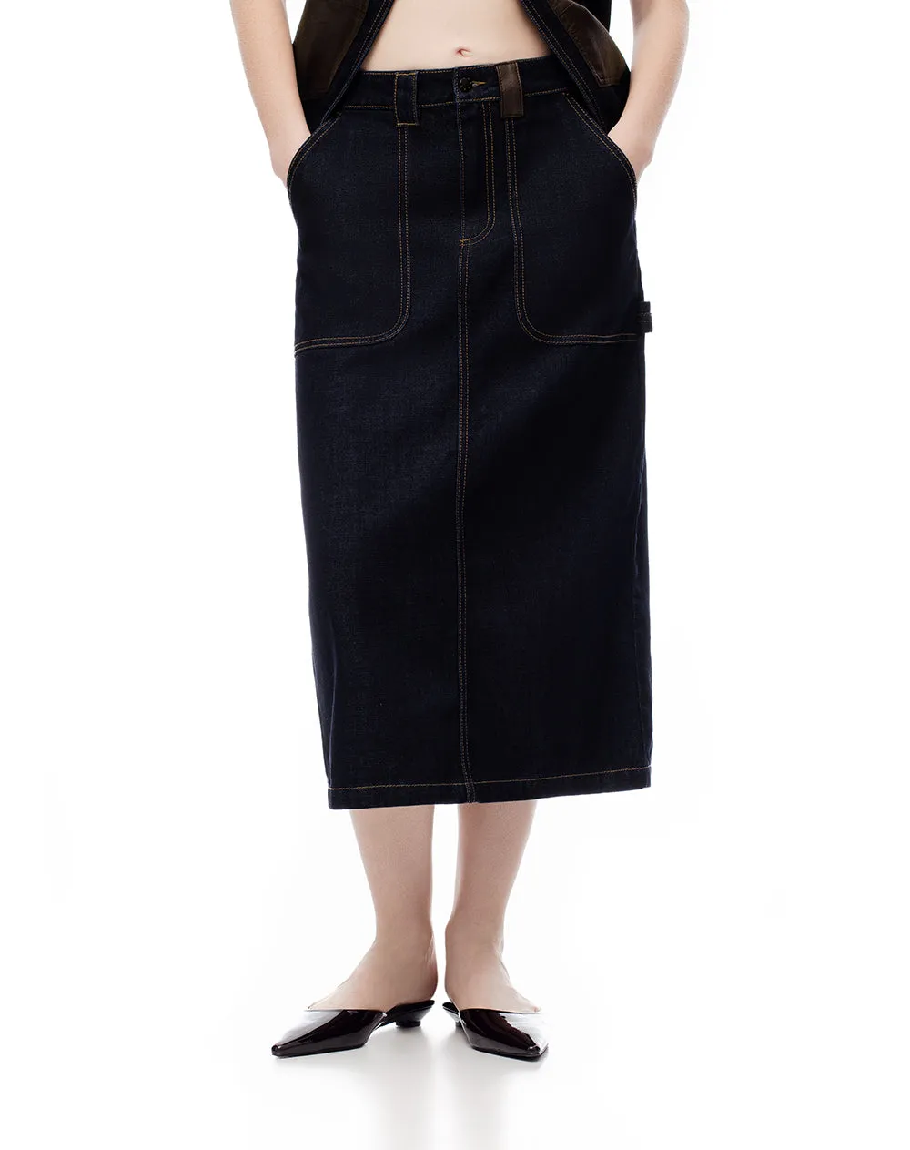 Falda midi denim tiro medio índigo oscuro mujer sold by Gef product image thumbnail 3