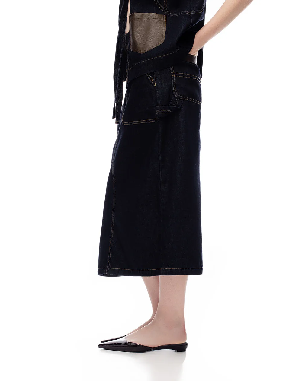 Falda midi denim tiro medio índigo oscuro mujer sold by Gef product image thumbnail 4