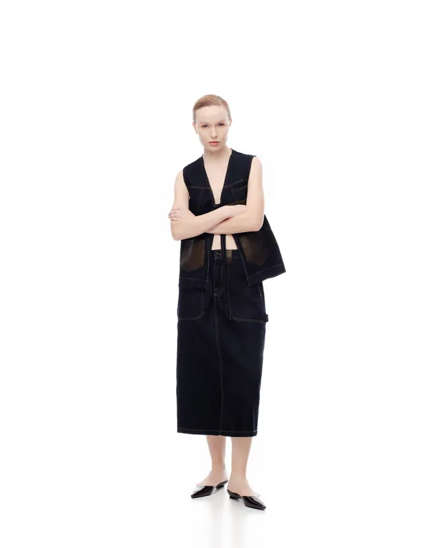Falda midi denim tiro medio índigo oscuro mujer sold by Gef