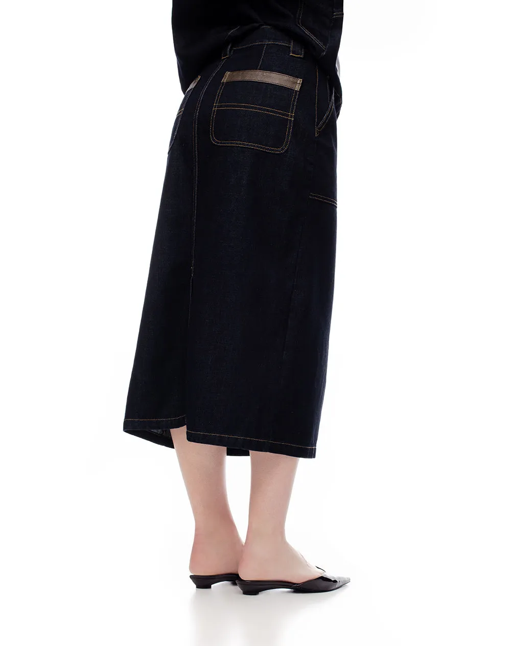 Falda midi denim tiro medio índigo oscuro mujer sold by Gef product image thumbnail 2