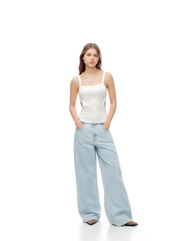 Jean loose tiro medio 100% algodón índigo claro mujer sold by Gef