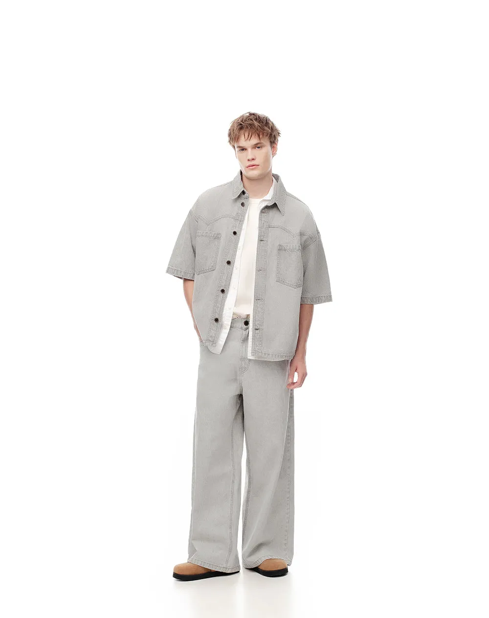 Camisa manga corta regular denim gris hombre sold by Gef product image thumbnail 3