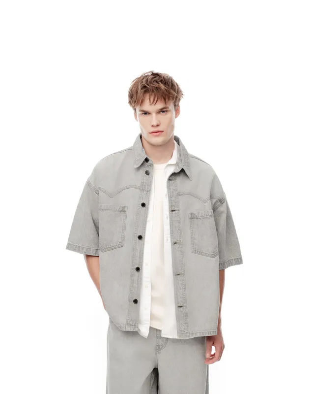 Camisa manga corta denim regular gris hombre sold by Gef