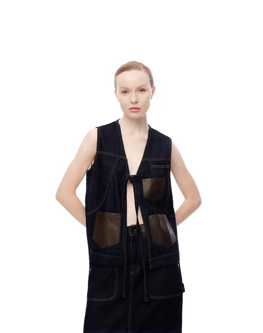 Chaleco denim anudado índigo oscuro mujer sold by Gef