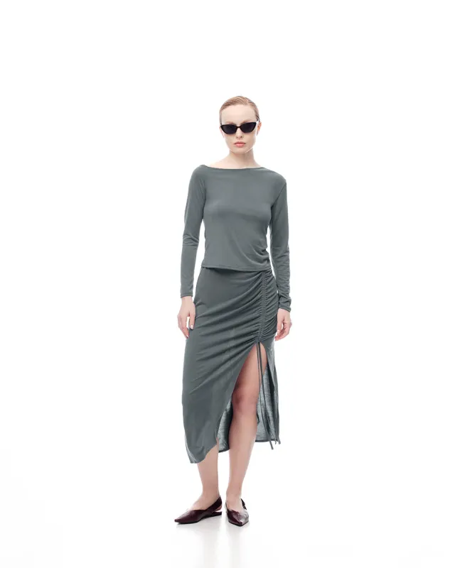 Falda midi tiro medio recogido ajustable gris mujer sold by Gef