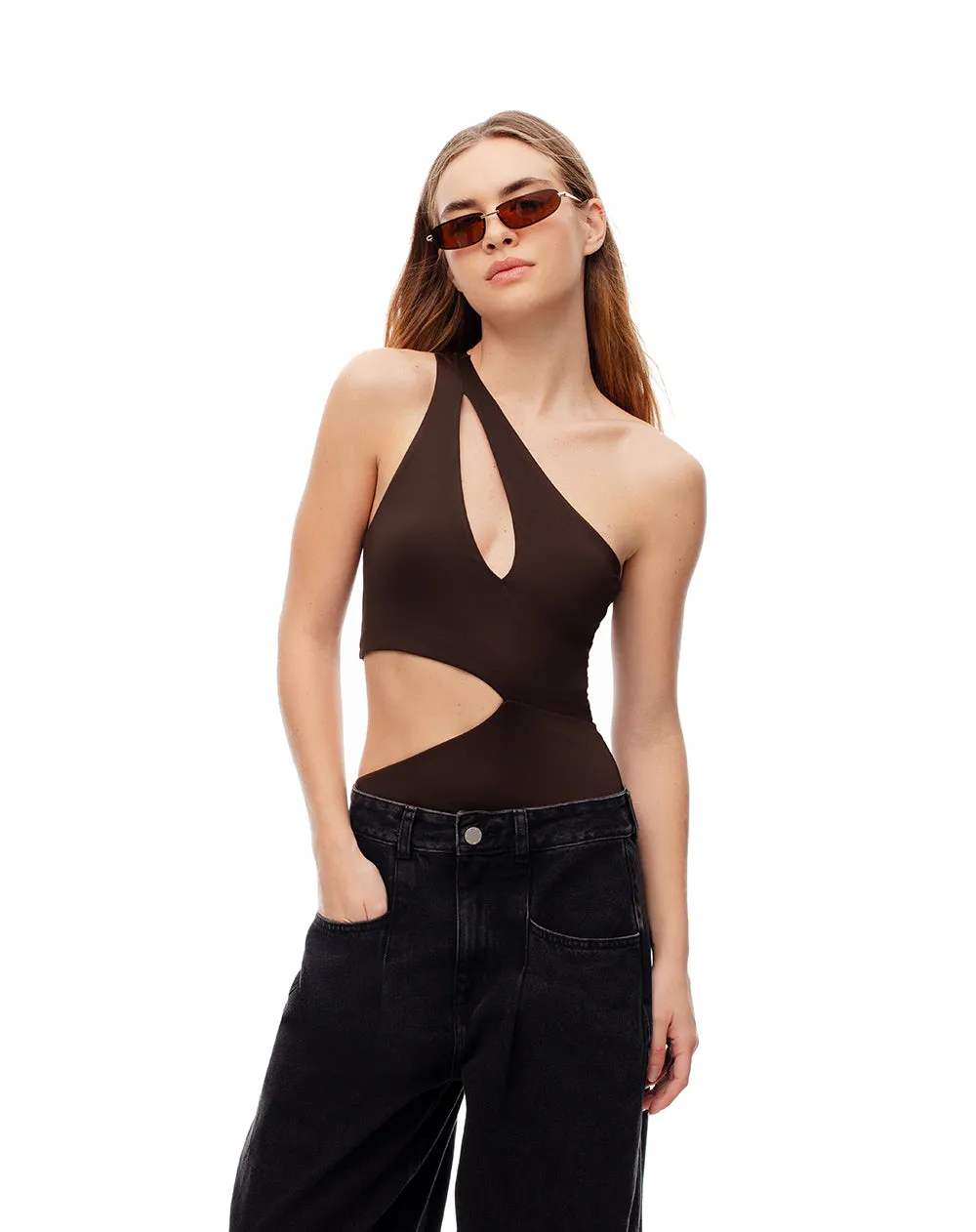 Body asimétrico cut out chocolate mujer sold by Gef